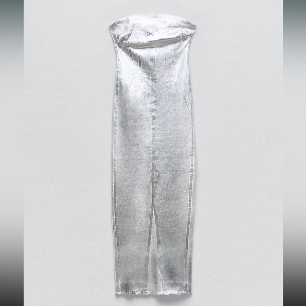 Zara Fitted Metallic Silver Dress BRAND NEW NWT
